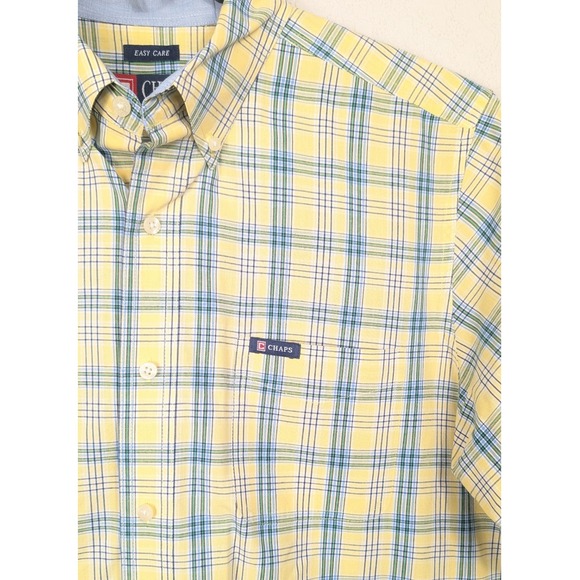 Chaps Other - Mens Chaps‎ Yellow Plaid Easy Care Short Sleeve Button Down Shirt Size Large Y2K